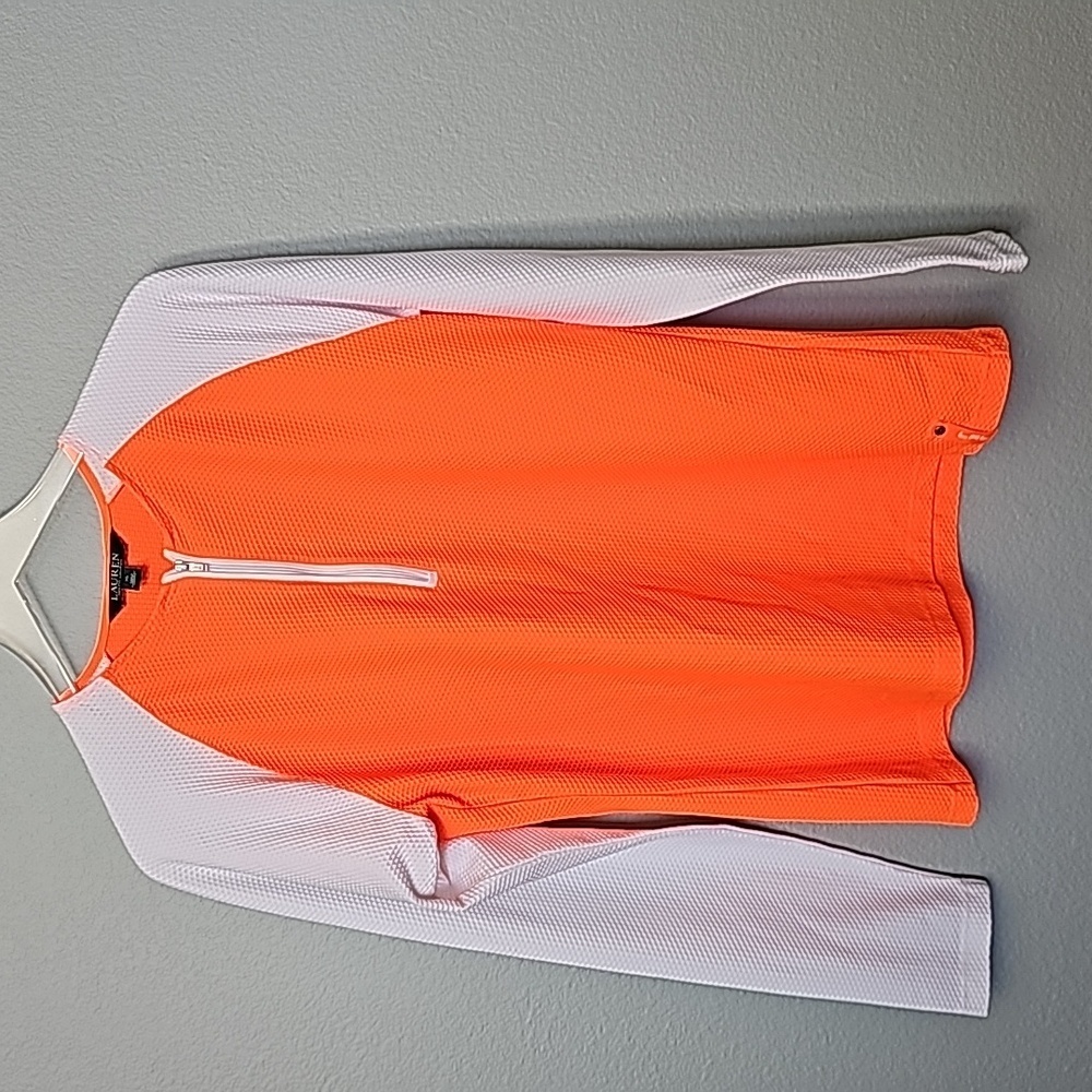 Lauren Ralph Lauren Waffle Knit Neon Colorblock Active Stretch Long Sleeve XL